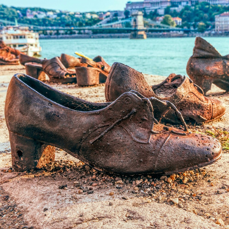 Travel Writing Closeup of Budapest's shoe memorial