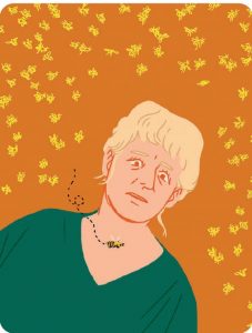 Travel Writing  Cartoon blond woman on orange background